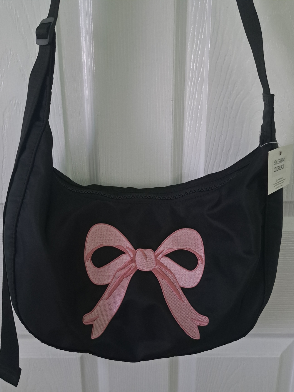 Cee Klein Black Crossbody Bag with Pink Bow Accent